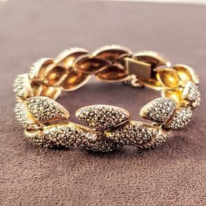 Vintage Marcasite Gold Over Sterling Link Bracelet